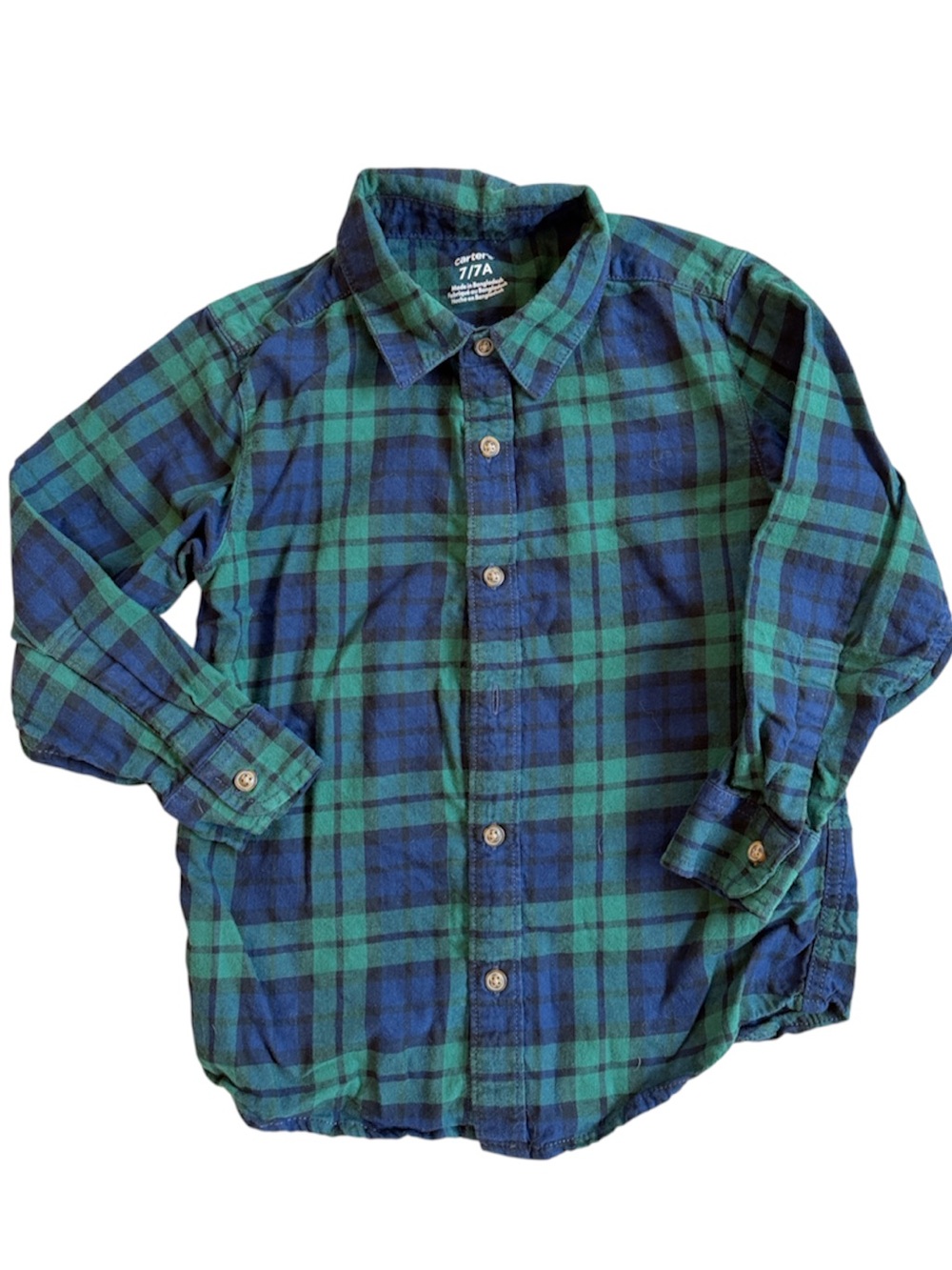 Carter's Blue and Green Plaid Cotton Button-Down Shirt